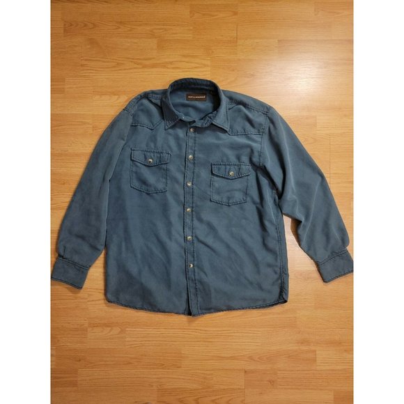 Bit & Bridle Other - Bit & Bridle Greenish Blue Polyester Western Pearl Snap Shirt Mens Large Suede